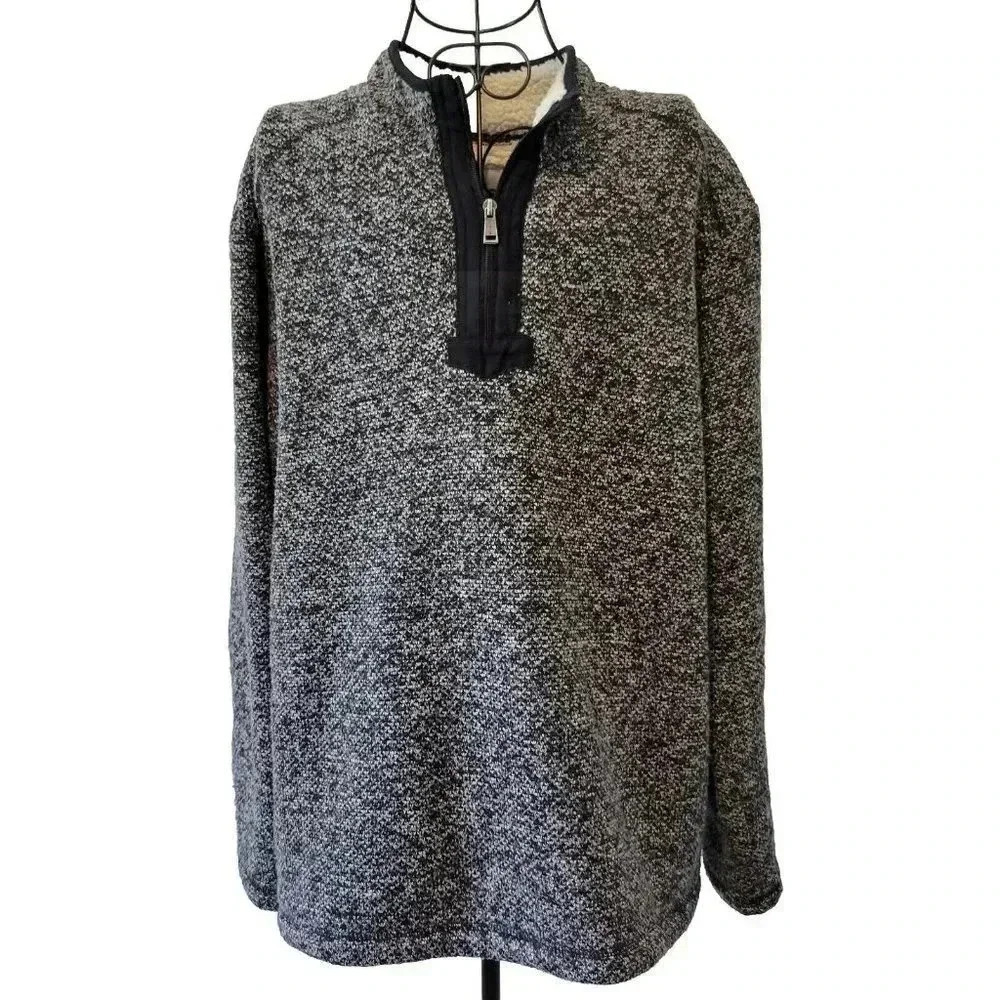 Orvis 1/4 Zip Pullover Sweater XL Mens Heather Gray Sherpa Fleece Lined Logo